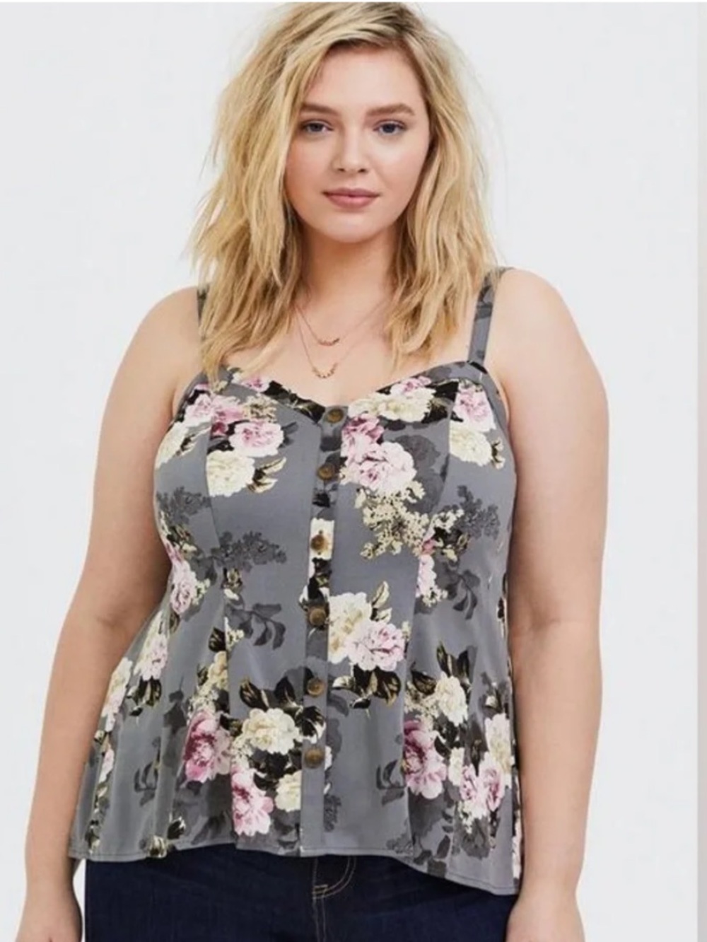 Torrid gray floral fit & flare stretch  challis button cami Size 2 2X 18/20